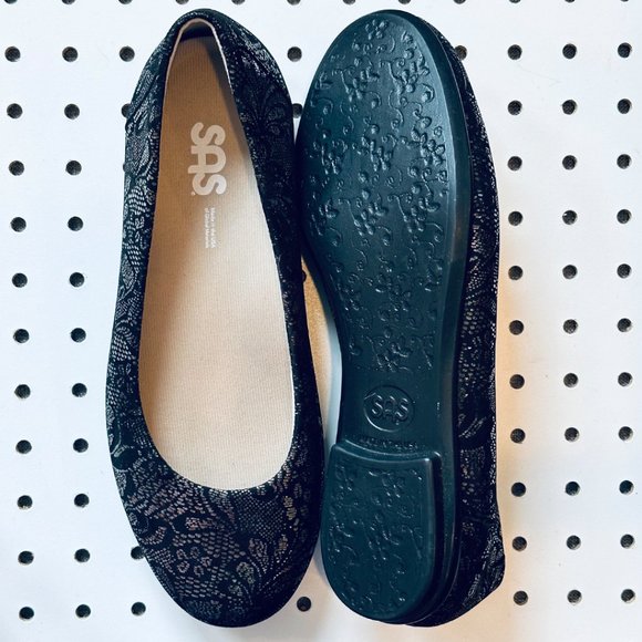 SAS Leather Scenic Flats Black Lace Size 8.5 Wide - Picture 9 of 12